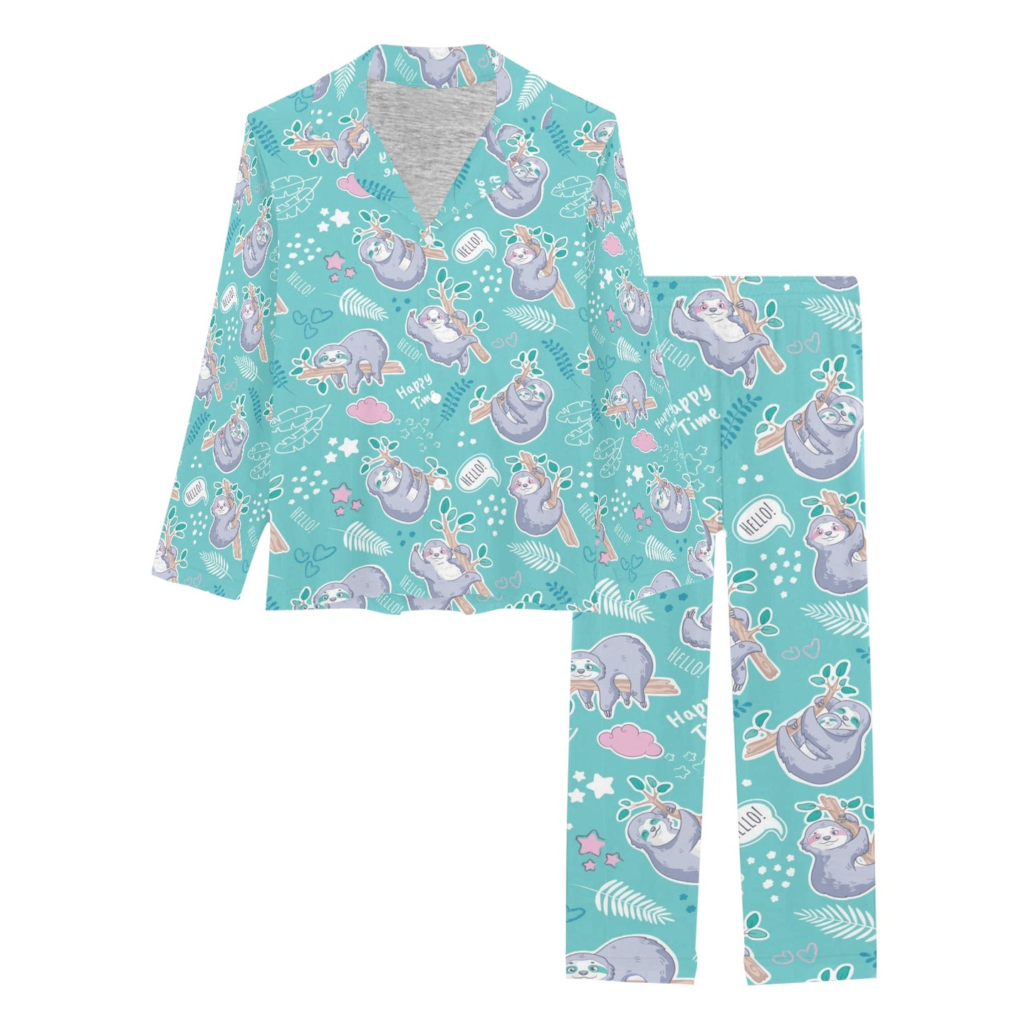 Sloth Print Design LKS309 Women's Long Pajama Set