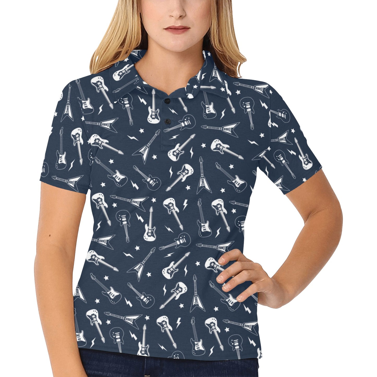 Electric Guitar Print Design LKS402 Women's Polo Shirt