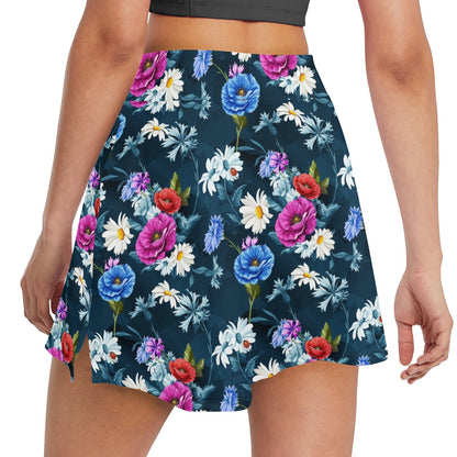 Floral Blue Themed Print 17" Golf & Pickleball Skort with Pockets