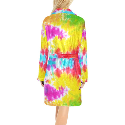 Tie Dye Rainbow Themed Print Women's Fleece Robe