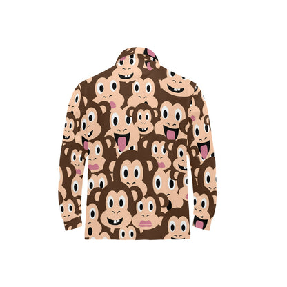 Emoji Monkey Print Pattern Long Sleeve Polo Shirt For Men's