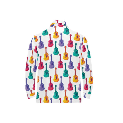 Acoustic Guitar Print Design LKS406 Long Sleeve Polo Shirt For Men's