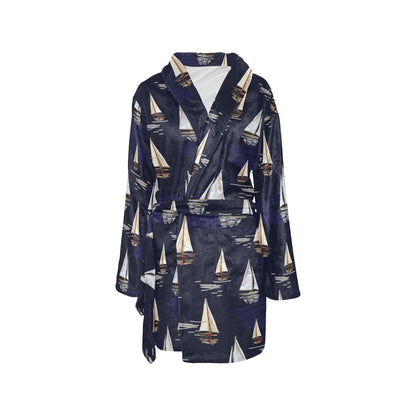 Sailing Ships Pattern Print Design A05 Women's Fleece Robe