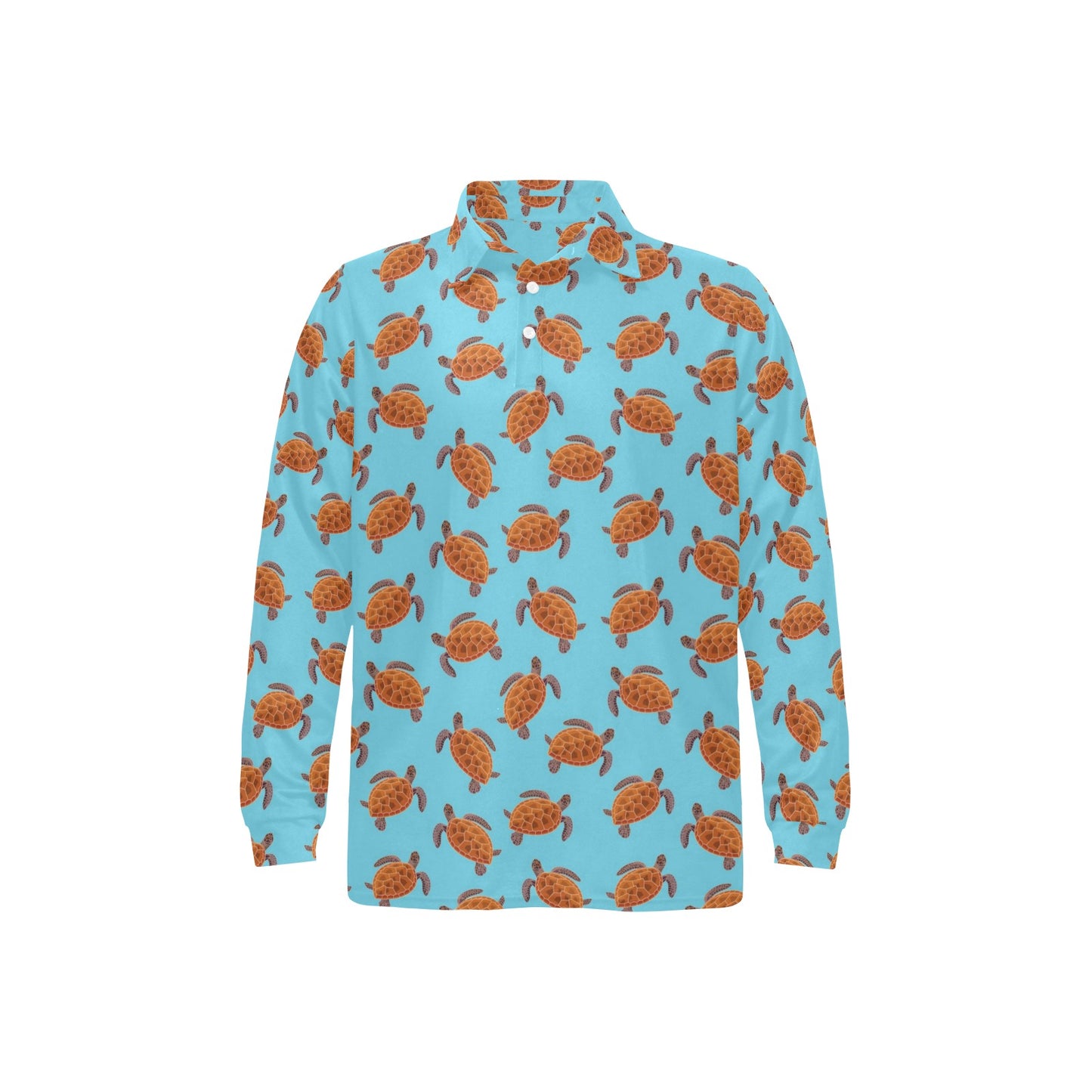 Brow Sea Turtle Print Pattern Long Sleeve Polo Shirt For Men's