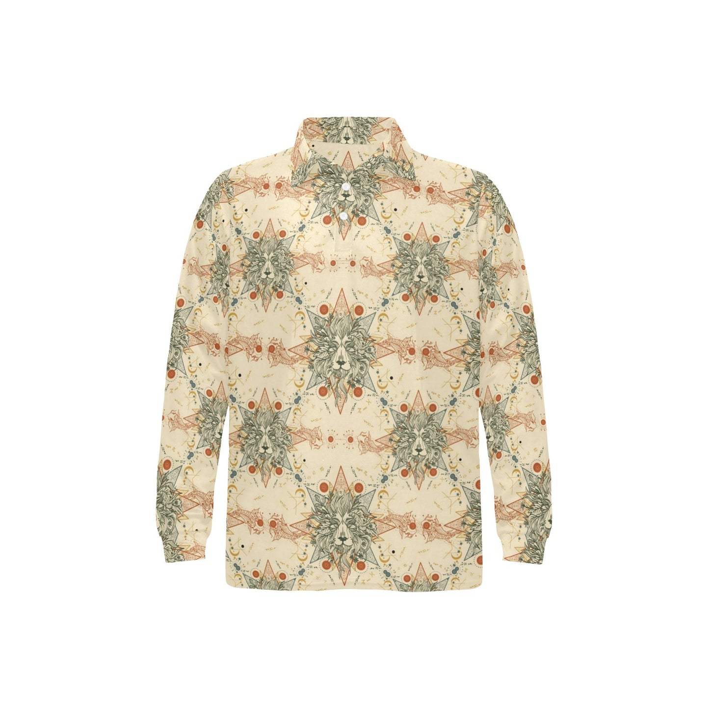 Leo Pattern Print Design 02 Long Sleeve Polo Shirt For Men's