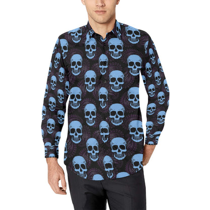 Skull Print Design LKS3012 Men's Long Sleeve Dress Shirt