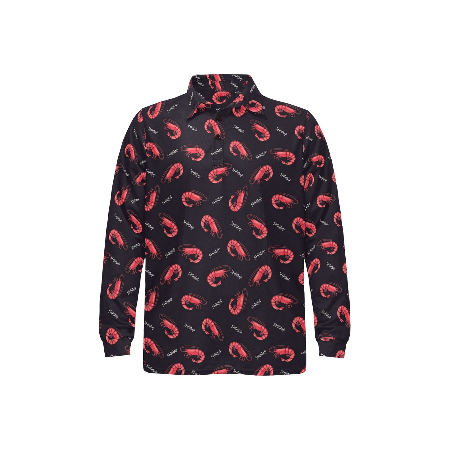 Shrimp Print Design LKS302 Long Sleeve Polo Shirt For Men's