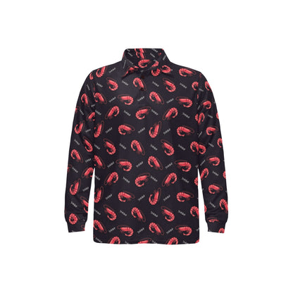 Shrimp Print Design LKS302 Long Sleeve Polo Shirt For Men's