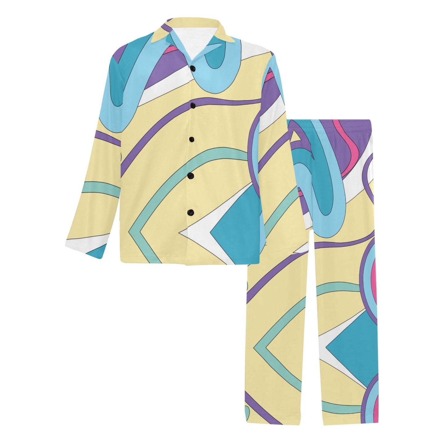 Funky Retro Pattern Print Design A01 Men's Long Pajama Set