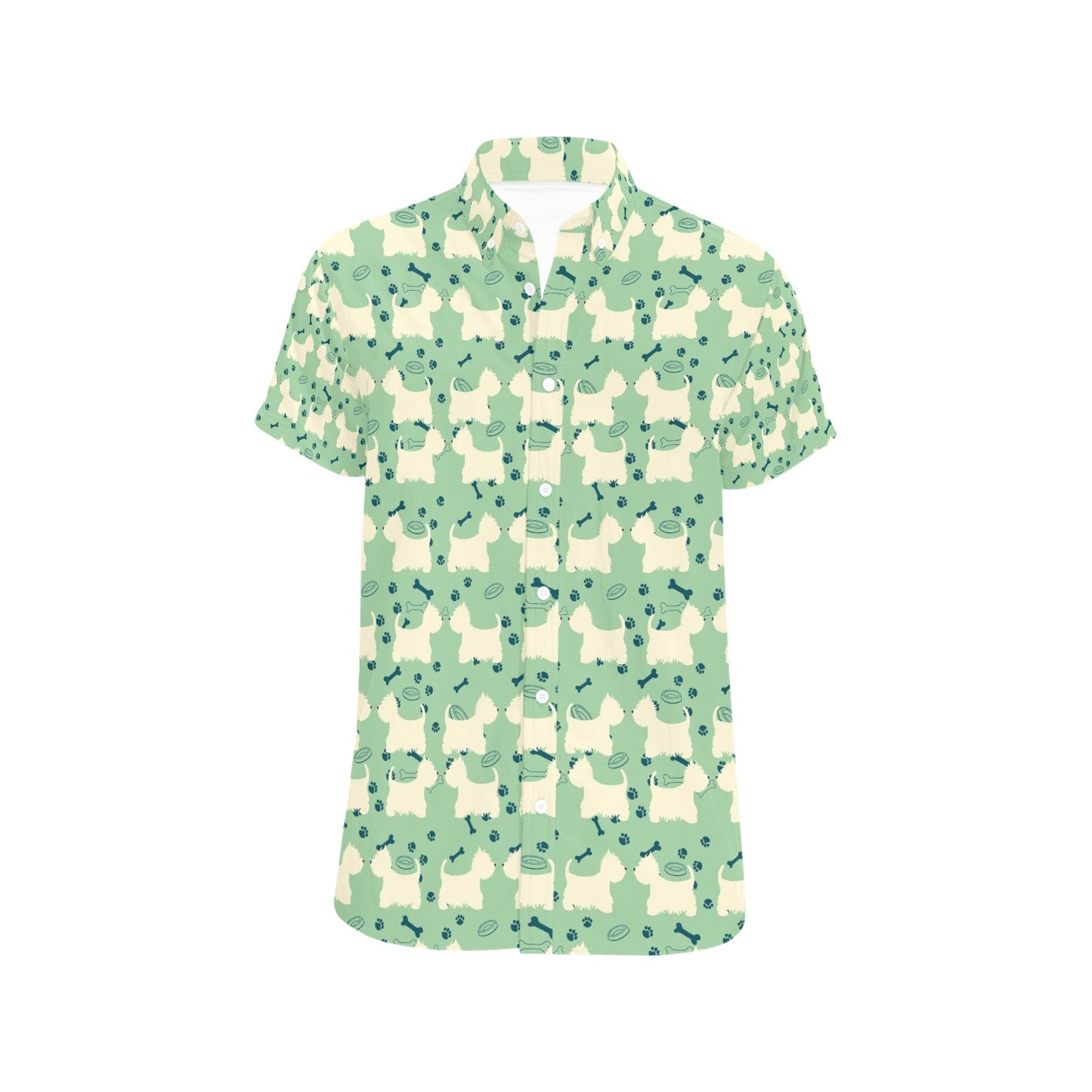Scottish Terriers Print Design LKS302 Men Short Sleeve Button Up Shirt