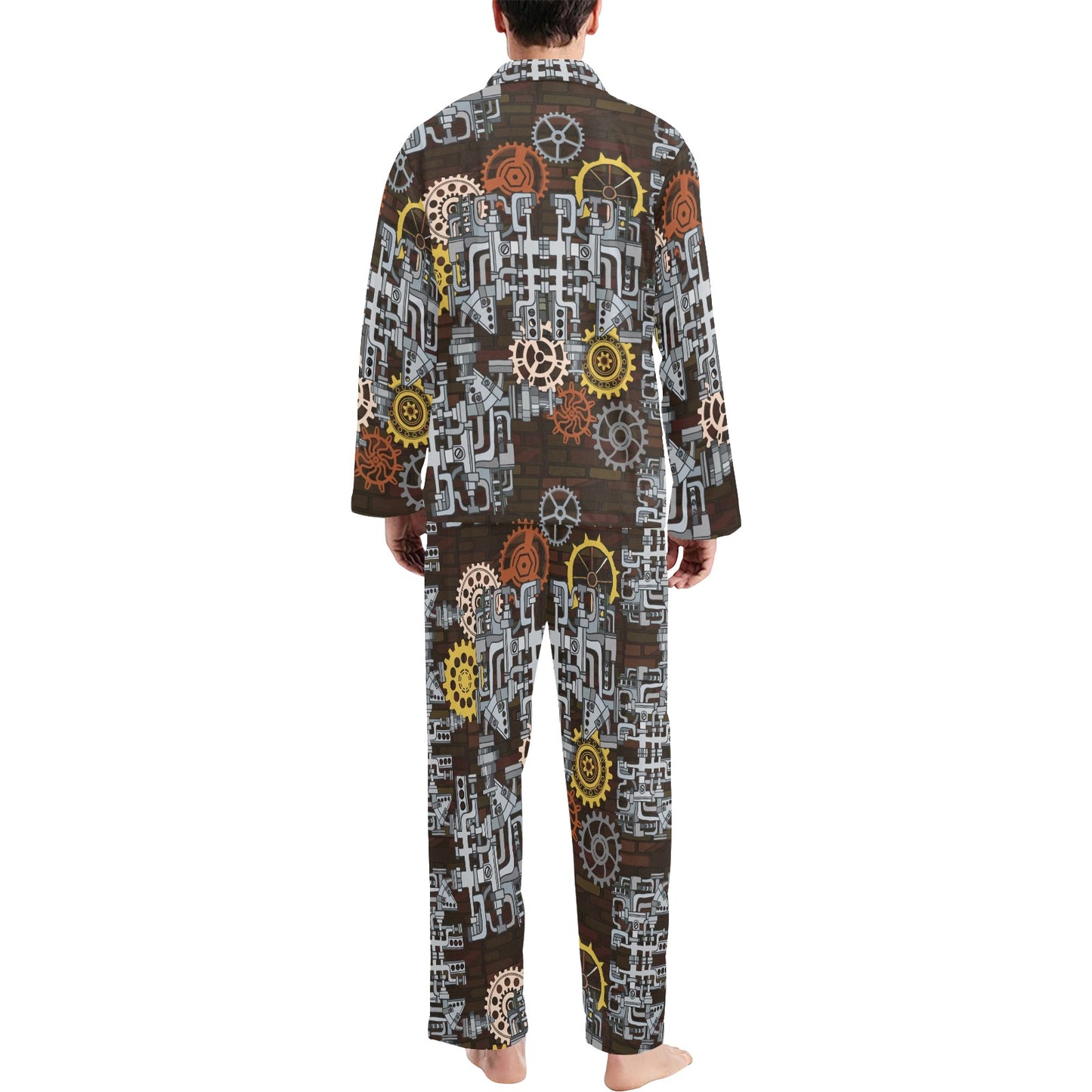 Mechanic Pattern Print Design 04 Men's Long Pajama Set