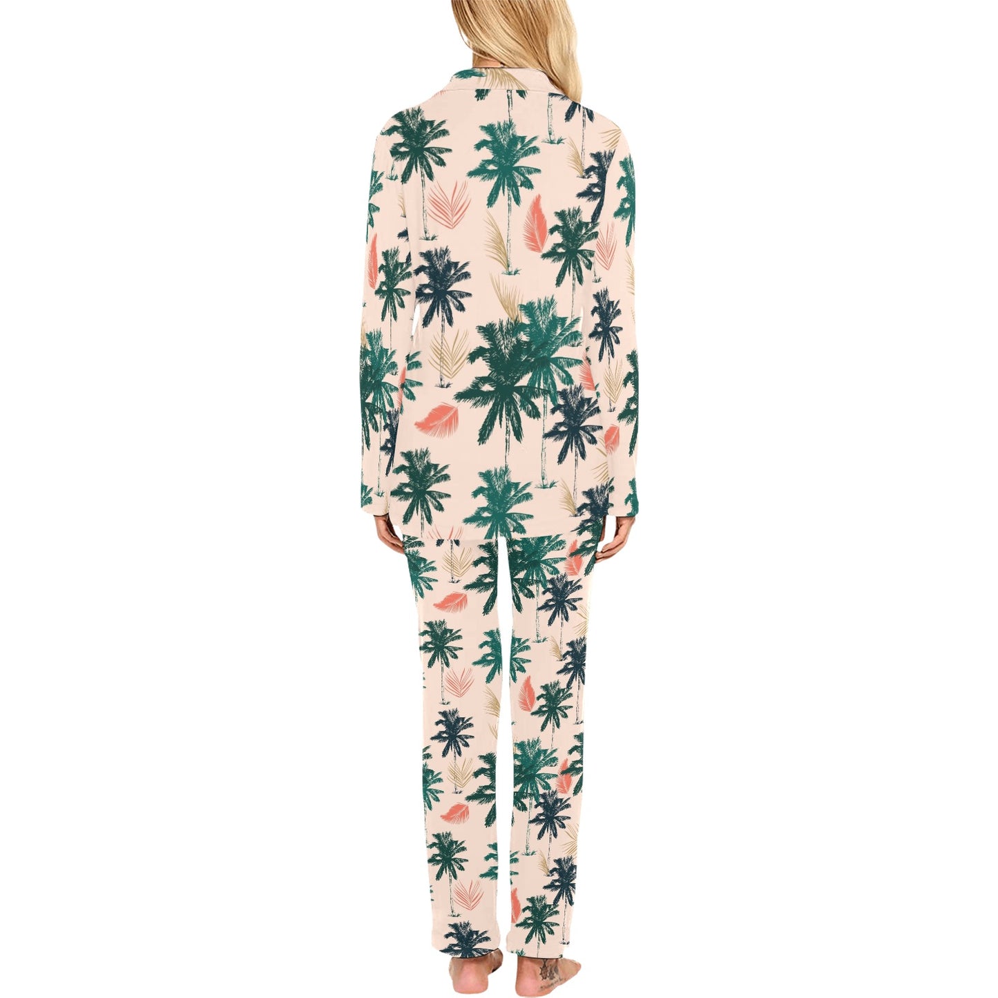 Palm Tree Pattern Print Design PT014 Women's Long Pajama Set