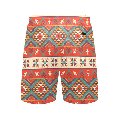 Aztec Red Print Pattern Men's Swim Trunks Beach Shorts
