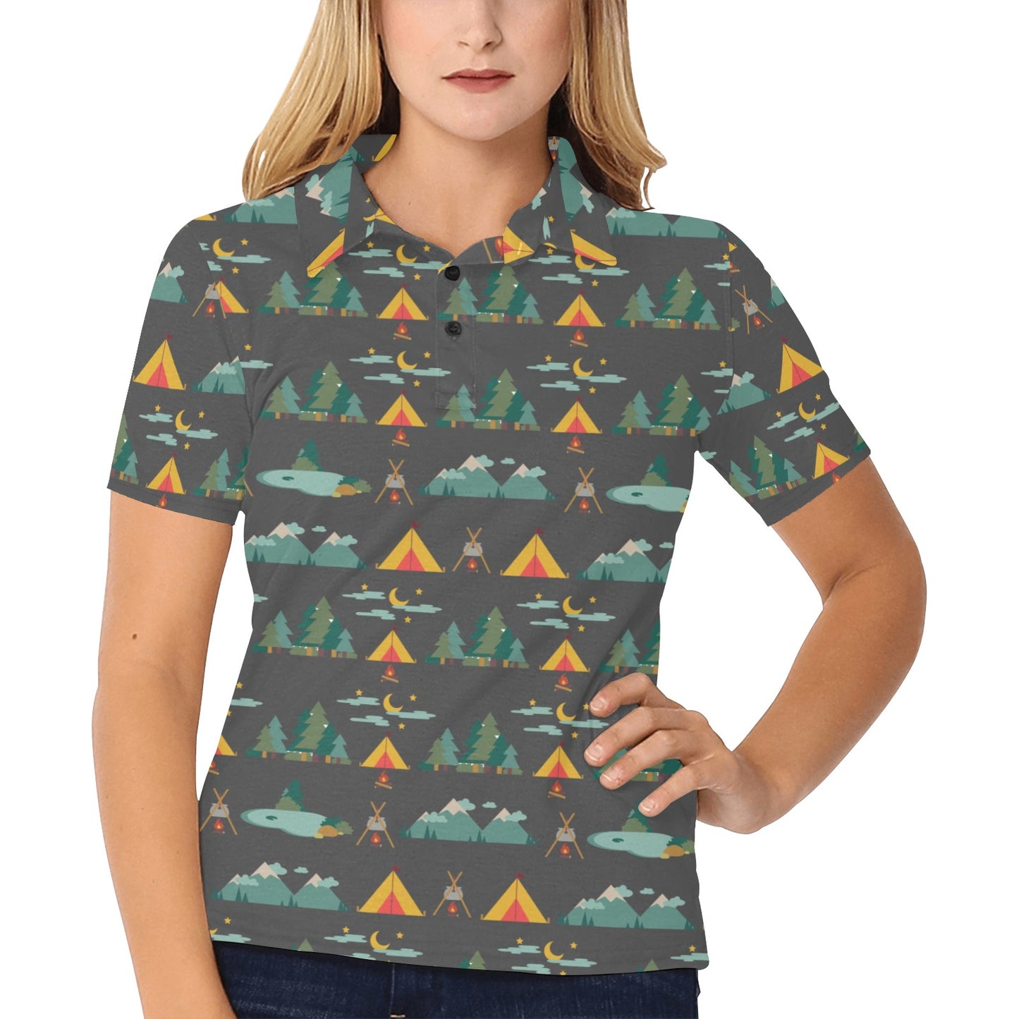 Camping Tent Pattern Print Design 03 Women's Polo Shirt