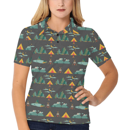 Camping Tent Pattern Print Design 03 Women's Polo Shirt