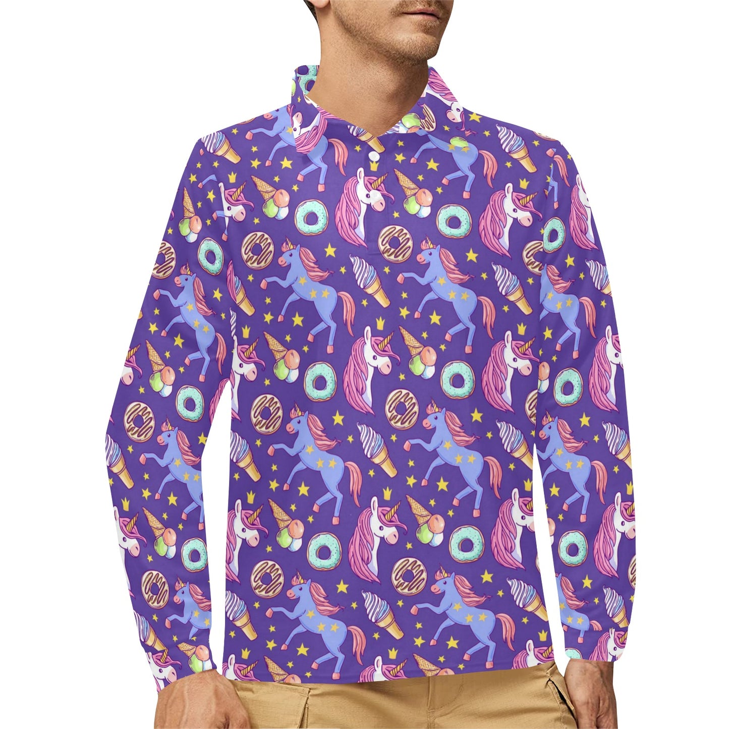 Unicorn Sweety Long Sleeve Polo Shirt For Men's