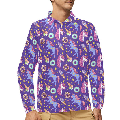 Unicorn Sweety Long Sleeve Polo Shirt For Men's