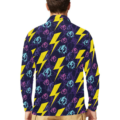 Lightning Thunder Pattern Print Design 01 Long Sleeve Polo Shirt For Men's