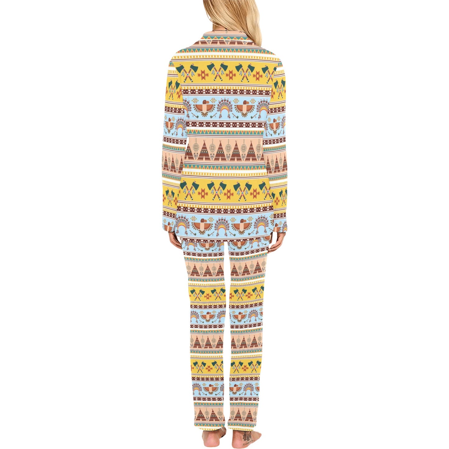 Native American Pattern Design Print Women's Long Pajama Set