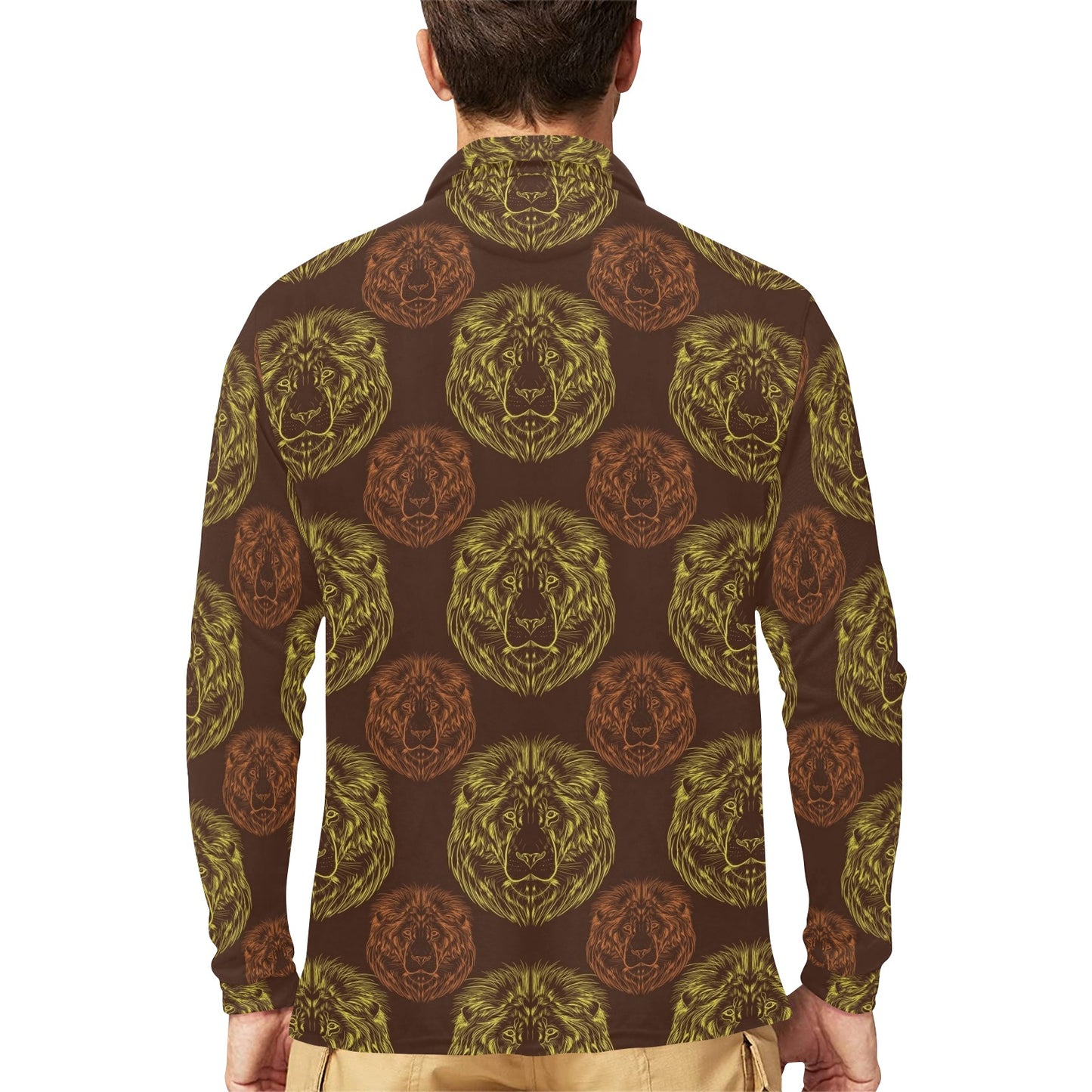 Lion Pattern Print Design 04 Long Sleeve Polo Shirt For Men's