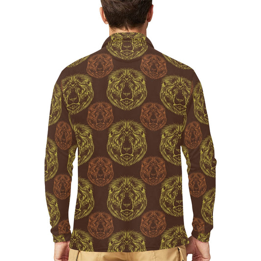 Lion Pattern Print Design 04 Long Sleeve Polo Shirt For Men's