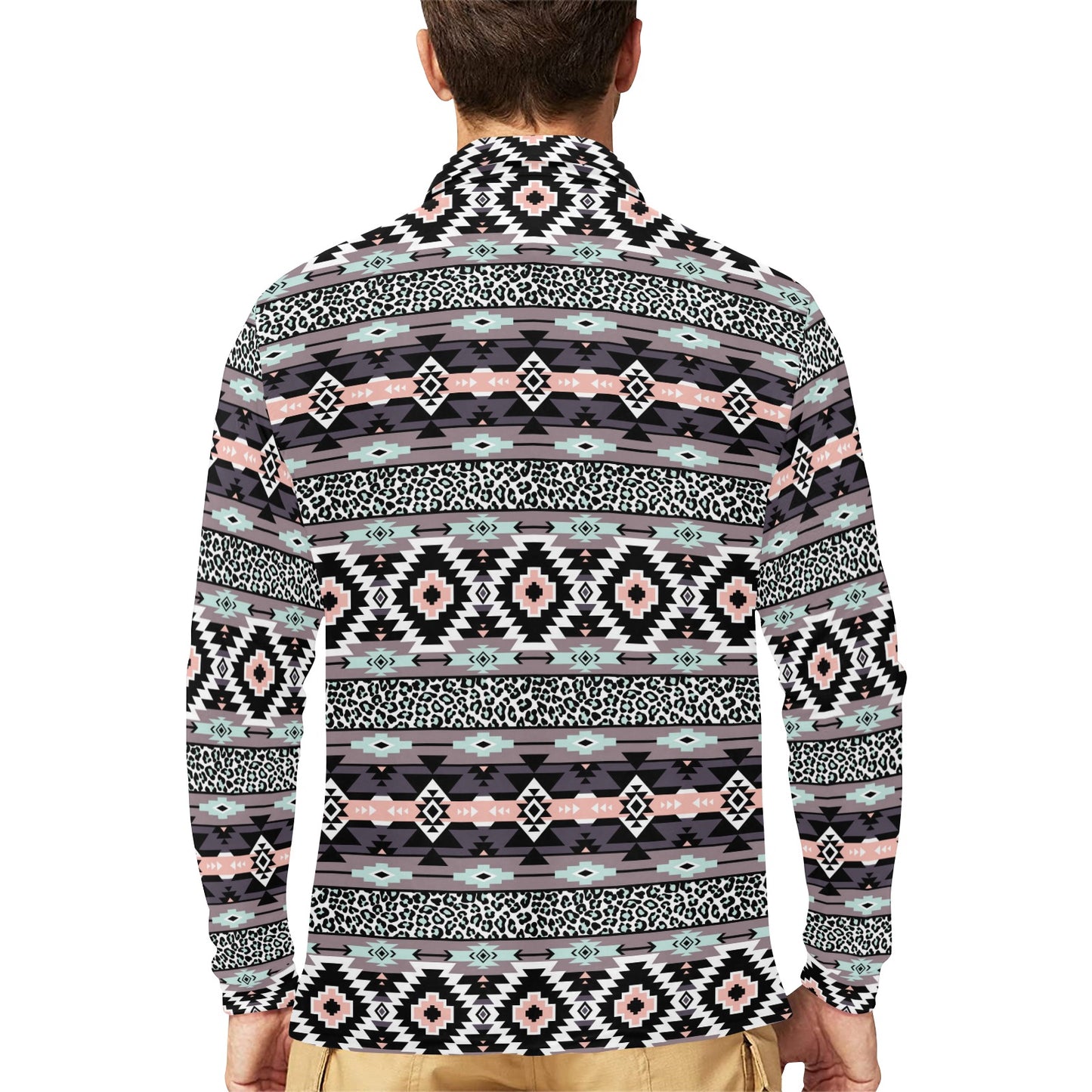 Safari Pattern Print Design LKS302 Long Sleeve Polo Shirt For Men's