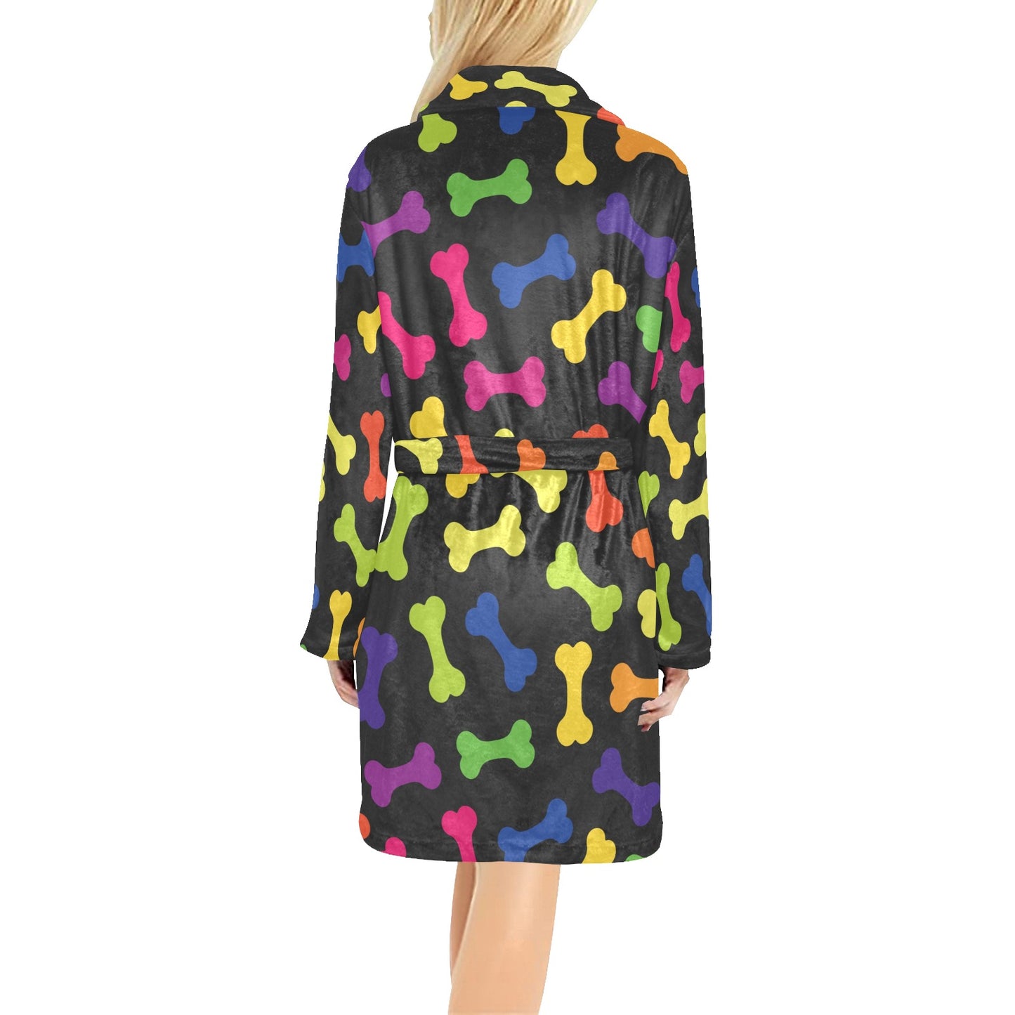 Dog Bone Neon Color Pattern Print Design 02 Women's Fleece Robe