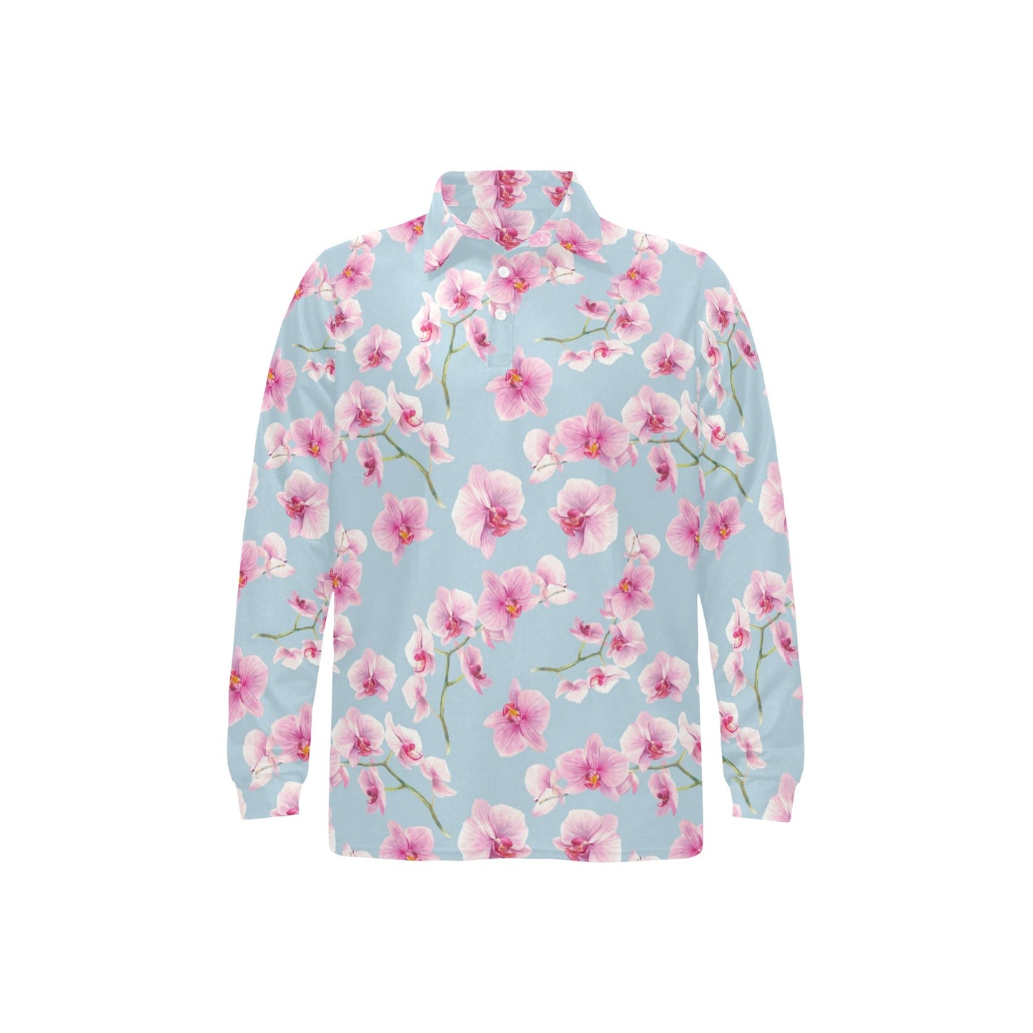 Orchid Pattern Print Design A01 Long Sleeve Polo Shirt For Men's