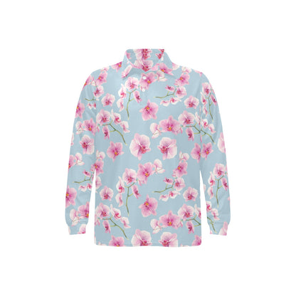 Orchid Pattern Print Design A01 Long Sleeve Polo Shirt For Men's