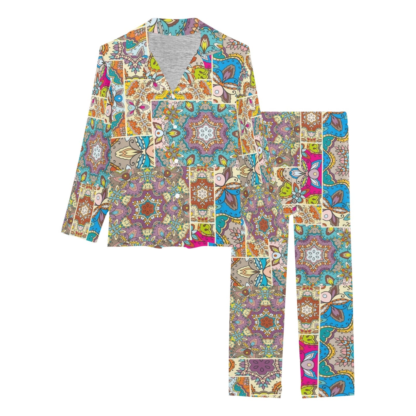 Patchwork Print Design LKS402 Women's Long Pajama Set