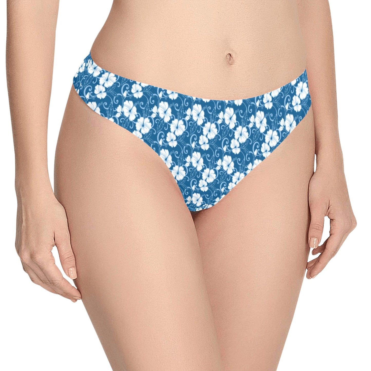 Hibiscus Blue Flower Hawaiian Print Women's Thongs