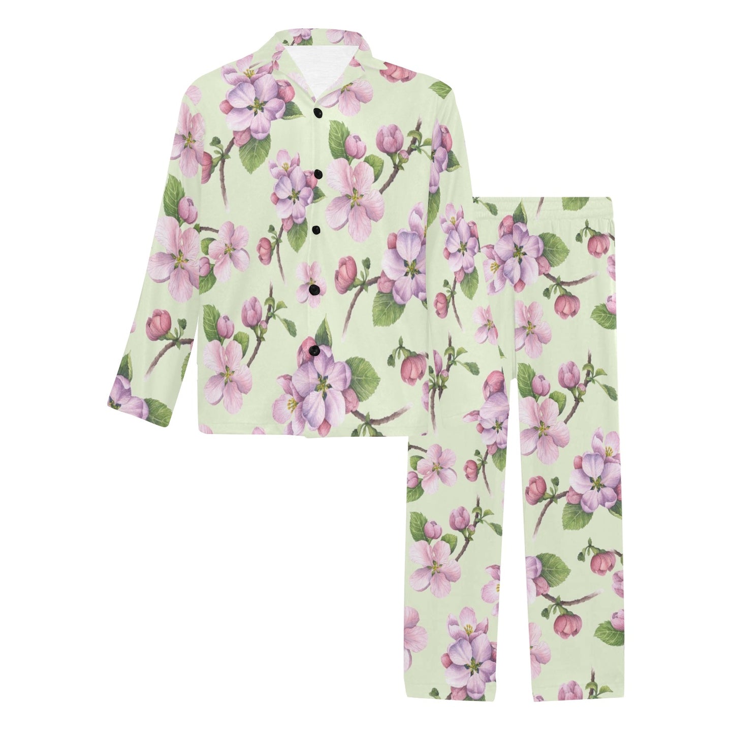 Apple blossom Pattern Print Design AB05 Men's Long Pajama Set