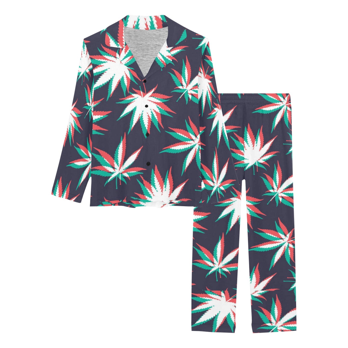 Pot Leaf Pattern Print Design A01 Women's Long Pajama Set