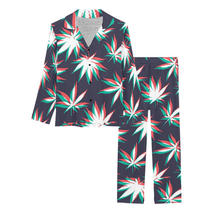 Pot Leaf Pattern Print Design A01 Women's Long Pajama Set