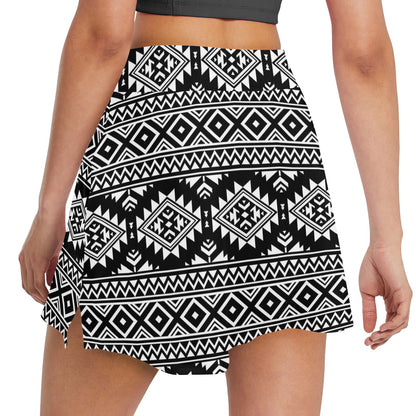 Aztec Black White Print Pattern 17" Golf & Pickleball Skort with Pockets