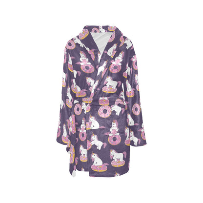 Donut Unicorn Pattern Print Design DN011 Women's Fleece Robe