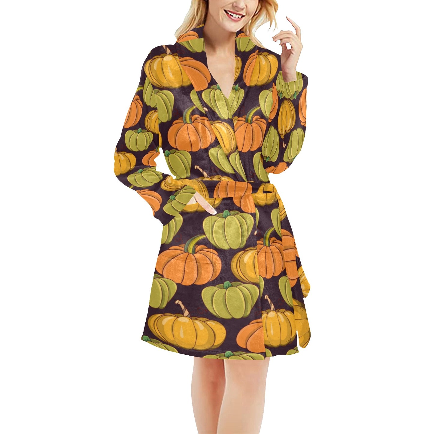 Pumpkin Pattern Print Design A01 Women's Fleece Robe