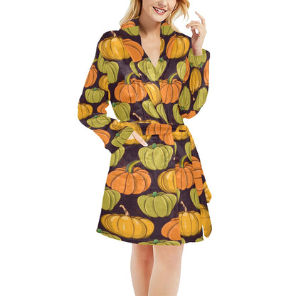 Pumpkin Pattern Print Design A01 Women's Fleece Robe