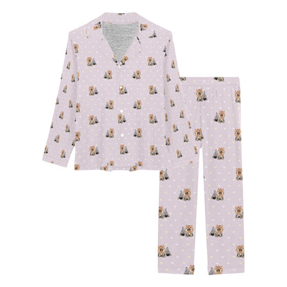 Yorkshire Terriers Print Design LKS302 Women's Long Pajama Set