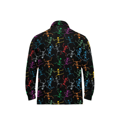 Skeleton Colorful Print Design LKS302 Long Sleeve Polo Shirt For Men's