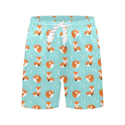 Fox Design Snow Print Pattern Men's Swim Trunks Beach Shorts