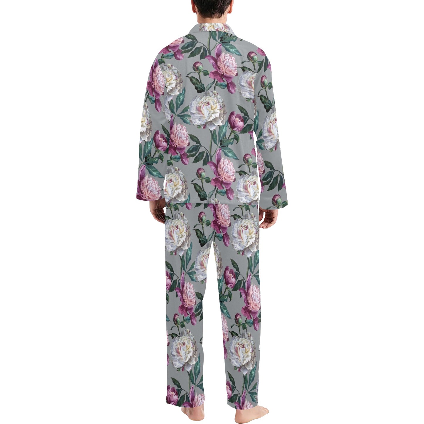 Peony Pattern Print Design PE01 Men's Long Pajama Set