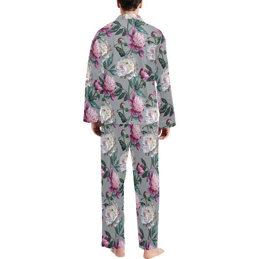 Peony Pattern Print Design PE01 Men's Long Pajama Set