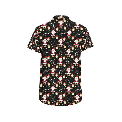 Santa Christmas Themed Print Design LKS307 Men Short Sleeve Button Up Shirt