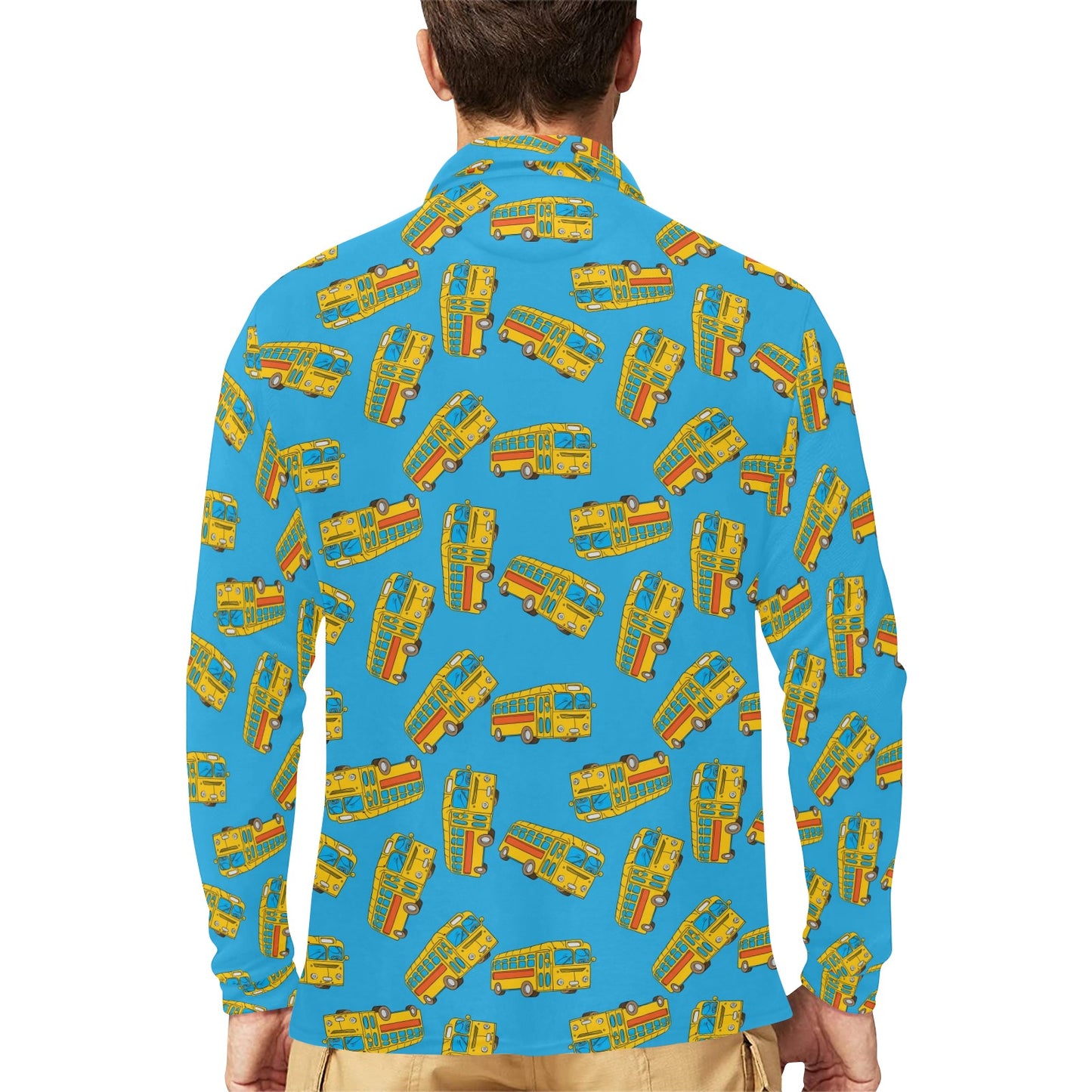 School Bus Print Design LKS302 Long Sleeve Polo Shirt For Men's