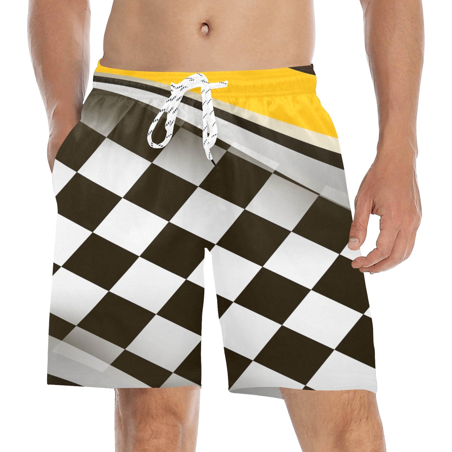 Checkered Flag Racing Style Men's Swim Trunks Beach Shorts