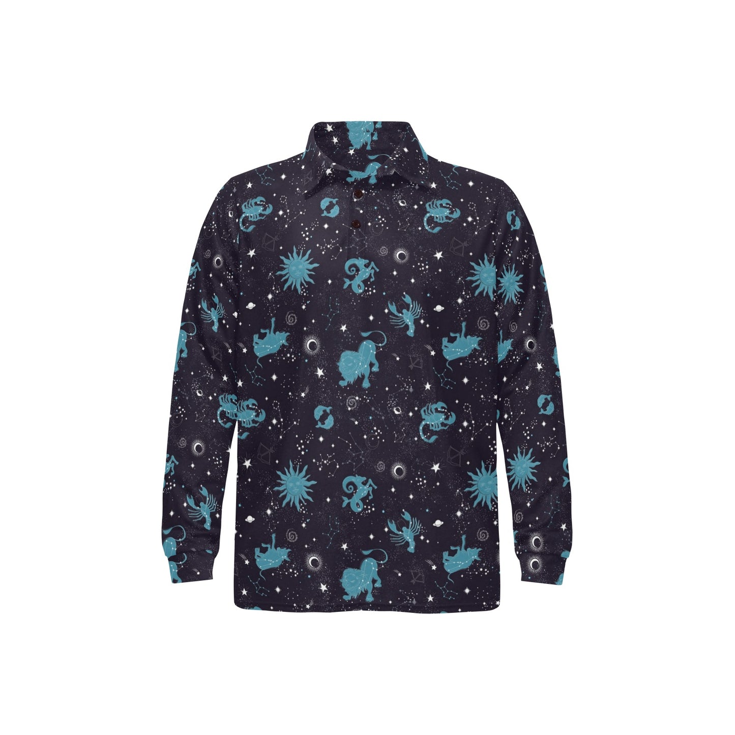Zodiac Print Design LKS303 Long Sleeve Polo Shirt For Men's