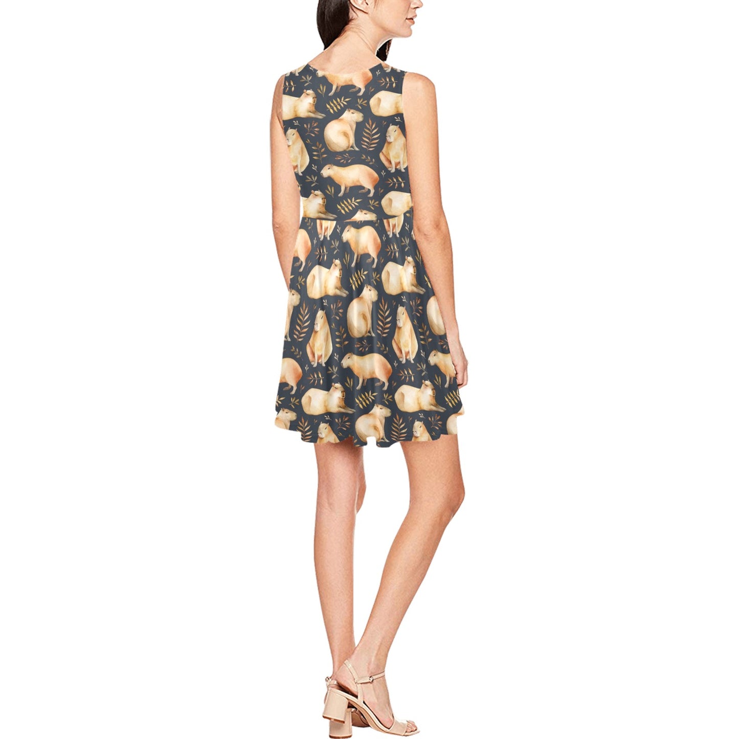 Capybara Pattern Print Design 02 Sleeveless Dress