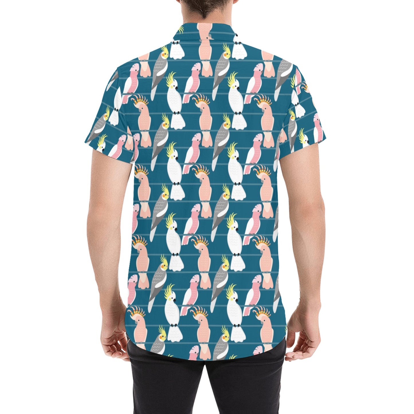 Cockatoo Print Design LKS401 Men Short Sleeve Button Up Shirt