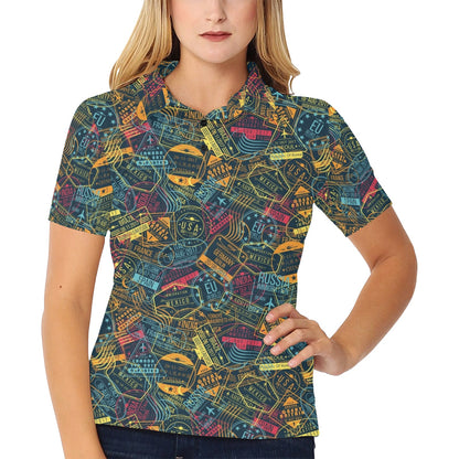 Travel Stamp Colorful Print Design LKS304 Women's Polo Shirt